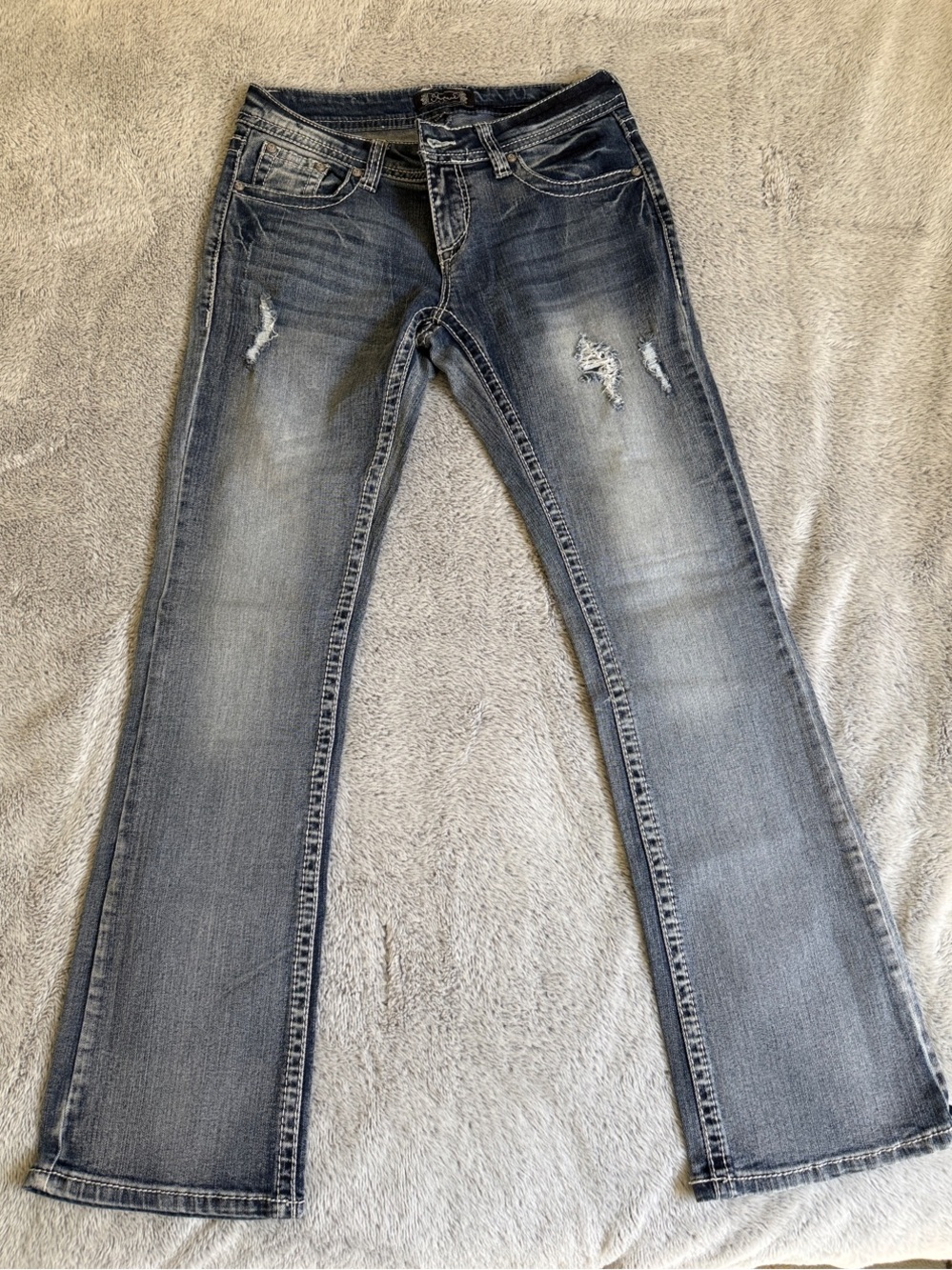 Shyanne Distressed Medium Blue Flare Jeans
